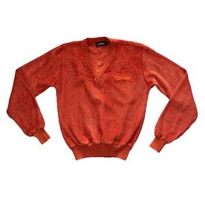 VTG Disco JF Adams Women's Acrylic Rust Orange Textured Long Sleeve Shirt Read